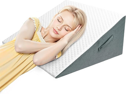Bed Wedge Pillow for Sleeping, Adjustable Wedge Pillow Set for After Surgery, Elevated Triangle Pillow for Acid Reflux and Back Pain Relief, Post Surgery, Snoring, Back Suppor (White/Gray-02)