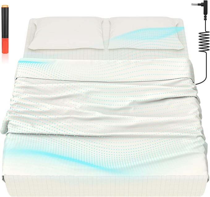 HLLBLL® Grounding Bedding Sheet Set, Bed Sheets and Pillowcase Set, 90% Organic Cotton+10% Pure Silver Organic Fitted Grounded Sheet for Improved Sleep, Pain Relief (White, (78 * 80.2 * 15inch))