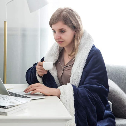 IR Imperial Rooms Sherpa Fleece Throw Blanket Twin Size for Couch - Thick and Warm Fluffy Blankets Winters, Soft and Fuzzy Twin Blanket for Bed and Sofa, Navy, 60x80 Inches