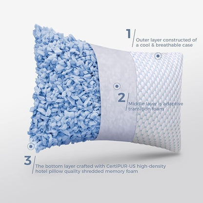 OSBED Adjustable Cooling Shredded Memory Foam Pillows King Size Set of 2 - Temperature-Regulating for Hot Sleepers with Dual Airflow Ventilation(CertiPUR-US & Hypoallergenic & Machine Washable)
