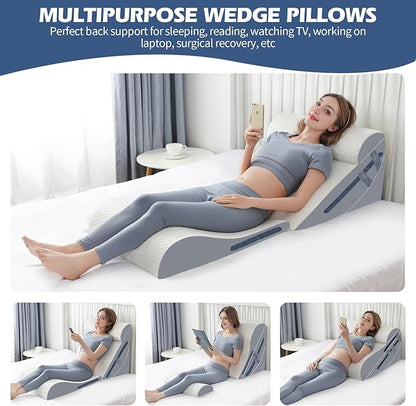 4PCS Orthopedic Bed Wedge Pillow Set with Full Memory Foam Waist Pillow, Wedge Pillow for Back Pain Relief, Adjustable Bed Wedge Pillow for Sleeping, Post Surgery, Leg Elevation, Acid Reflux & GERD