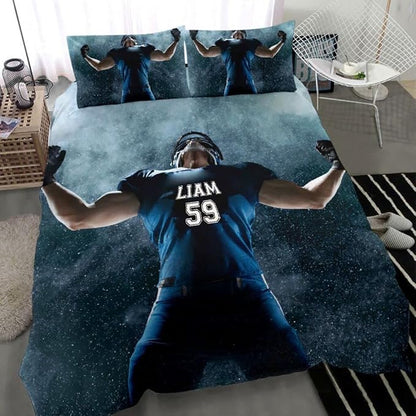 Personalized American Football Bedding Set, Kids 3 Piece Duvet Cover Set with Pillow Shams for Teens Boys, NO Comforter, Twin Size for Rugby Lovers (Football 20)