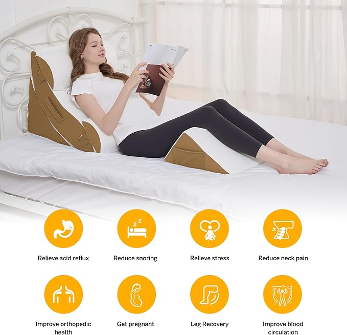 Wedge Pillow Set for After Surgery – 5PCS Orthopedic Bed Wedge Pillow Set for Sleeping, Body, Back and Leg Pain Relief Comfortable & Adjustable Support Pillows-Anti Snoring (Coffee)