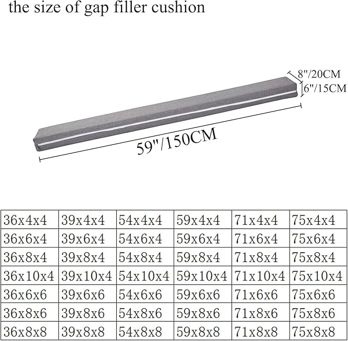 SAMTY Bed Gap Filler for headboard Space Gap Filler Bolster Pillow Stopper for Sofa Crack Filler Between Headboard and Mattress Extender Queen Size 59x8x6 Inch