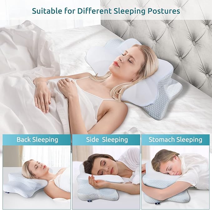 DONAMA Cervical Pillow for Neck and Shoulder,Contour Memory Foam Pillow,Ergonomic Neck Support Pillow for Side Back Stomach Sleepers with Pillowcase-Standard Size