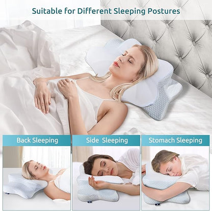 DONAMA Cervical Pillow for Neck and Shoulder,Contour Memory Foam Pillow,Ergonomic Neck Support Pillow for Side Back Stomach Sleepers with Pillowcase-Standard Size