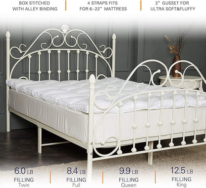 King Mattress Topper Down Alternative Overfilled 2" Thick Mattress Pad Soft Fluffy and Warm Mattress Cover Hotel Quality Pillow Top