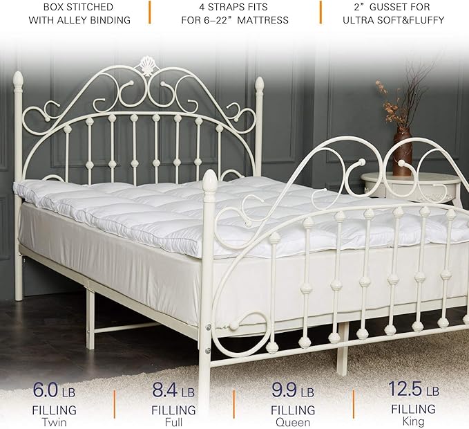 Mattress Topper Full Size 2 inch Thick Down Alternative Quilted Mattress Cover Soft and Warm Mattress Pad for All Seasons White