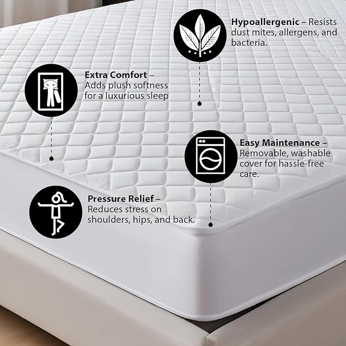 Premium Quilted Mattress Pad – 300GSM Thick with Deep Pocket Fitted Mattress Cover – 100% Cotton Organic Mattress Topper (Dark Grey, California King)