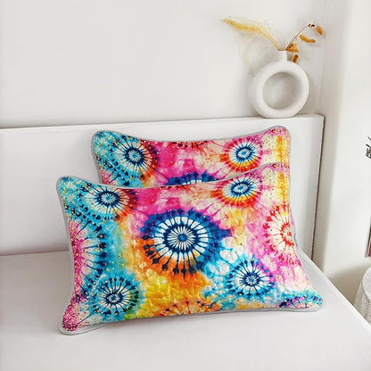 Colorful Tie Dye Quilt Sets Queen Size,Bohemian Art Style Watercolor Bedding for Adults Kids Girls Boys Teens Bedroom,Soft Lightweight Microfiber Quilt with 2 Pillowcases.