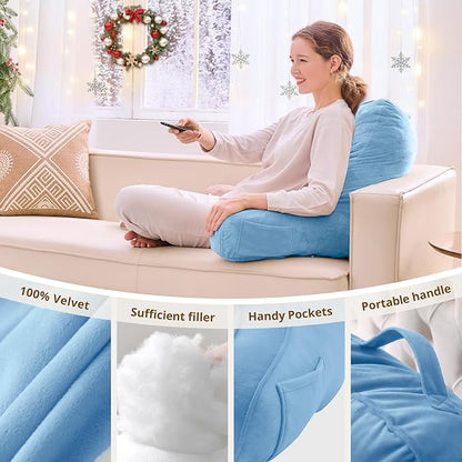 Sasttie Reading Pillow, Pillows for Reading or Relaxing – Ergonomic Support for Head, Neck, Back, and Lumbar, 21-Inch, Blue