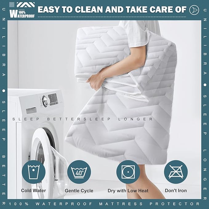 King Size Waterproof Mattress Protector Quilted, Breathable Ultra-Soft Filling Mattress Pad, Fitted Deep Pocket Mattress Cover Fits 6''-25'' Mattress White