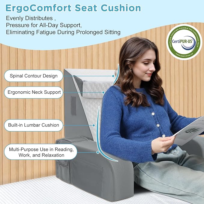 Reading Pillow for Sitting in Bed Adult - Back Pillow for Bed Sitting up, Backrest Support Pillow for Lounging/Reading/Gaming/Resting/Watching TV, Bedrest, White