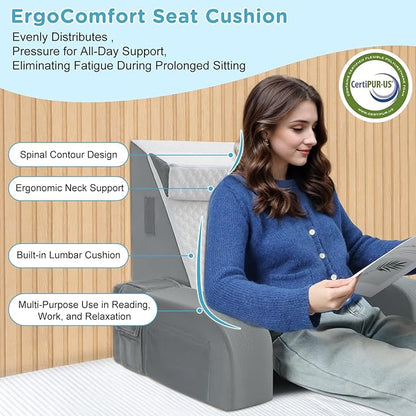 Reading Pillow for Sitting in Bed Adult - Back Pillow for Bed Sitting up, Backrest Support Pillow for Lounging/Reading/Gaming/Resting/Watching TV, Bedrest, White