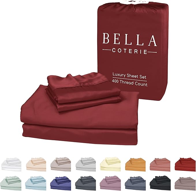 Bella Coterie Luxury Bamboo Viscose Twin Size Sheet Set | 100% Organically Grown | Ultra Soft | Cooling for Hot Sleepers | 18" Deep Pocket [Merlot]