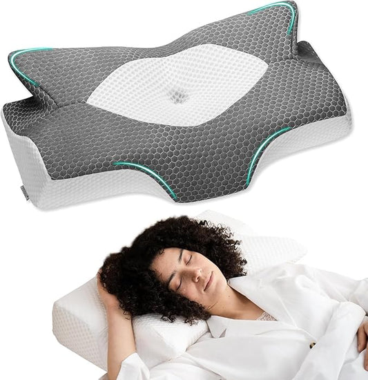 Elviros Cervical Memory Foam Pillows for Neck and Shoulder Pain, Neck Pillow for Sleeping, Side Sleeper Pillows for Adults, Ergonomic Orthopedic Sleeping for Back and Stomach Sleepers (Medium Firm)