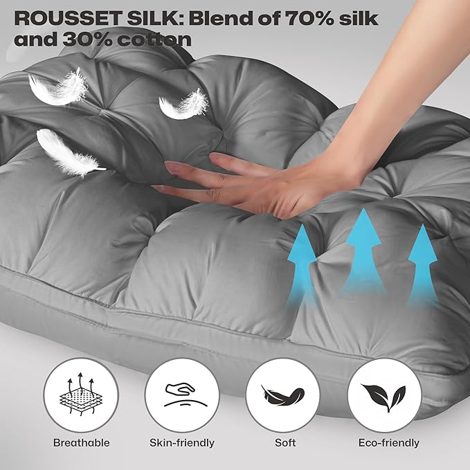 ZUBISU Standard Size Luxury White Goose Down Pillow,800 Fill Power Fluffy and Soft Hotel Feather Pillow,Ideal Bed Pillows for Side Sleepers,Pack of 1 (Standard, Grey)
