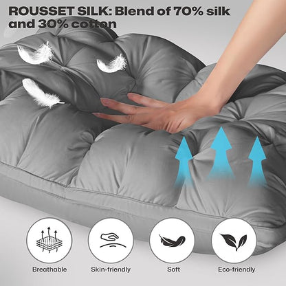 ZUBISU Standard Size Luxury White Goose Down Pillow,800 Fill Power Fluffy and Soft Hotel Feather Pillow,Ideal Bed Pillows for Side Sleepers,Pack of 1 (Standard, Grey)