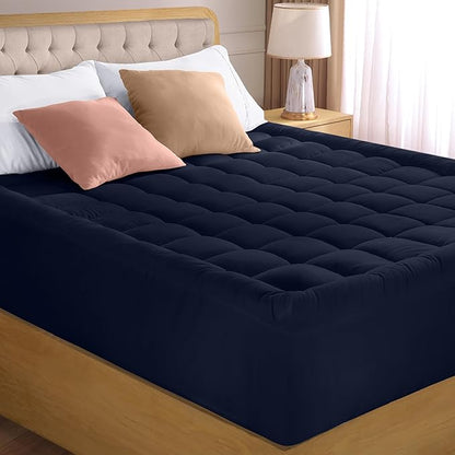 Utopia Bedding Full Mattress Pad, Quilted Fitted Premium Mattress Protector, Deep Pocket Cover Stretches up to 16 Inches, Fluffy Pillow Topper (54x75 Inches, Navy)