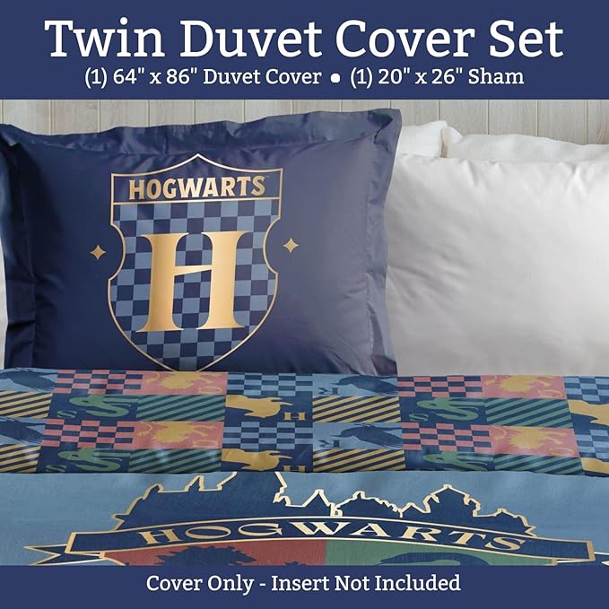 Jay Franco Duvet Cover Set – 2 Piece Comforter Cover and Sham Set, Super Soft Cozy Kids Bedding (Insert Not Included) Blue - Harry Potter, Twin
