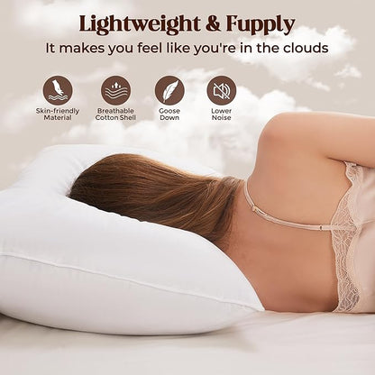 Bafode Goose Down Feather Pillows, Soft Bed Pillows Standard Size Set of 2, 100% Soft Cotton Shell, Hotel Pillows for Back, Stomach or Side Sleepers