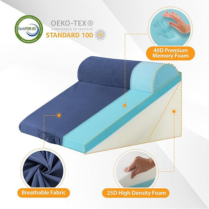 3PCS Wedge Pillow Set for After Surgery, Adjustable 9&12 Inch Bed Wedge Pillow for Sleeping, Incline Pillow Wedge for Headboard, Post Surgery, Acid Reflux, Neck&Back Support, Navy