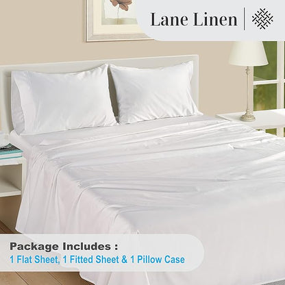 LANE LINEN 100% Egyptian Cotton Extra Long Twin Sheets, Soft & Comfy No Pill Fade Resistant Twin XL Sheet Sets Perfect for Hospital Beds and Dorm Room, 15" Deep Pocket - White