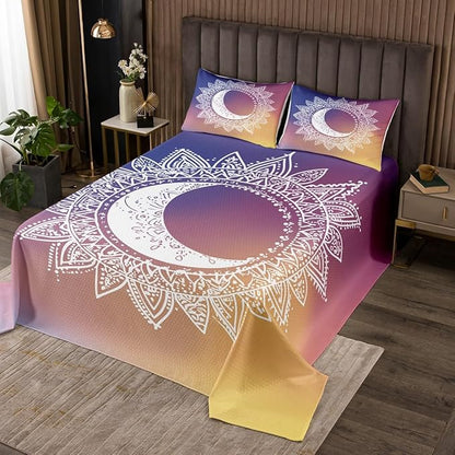 Erosebridal Mandala Bedding Set Exotic Boho Bedspread for Kids Child Boys Girls,Sun Moon Coverlet Set Tribal Trippy Quilt Set Boys Bohemian Style Bedroom Decor Queen Size