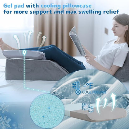 LOFE Leg Elevation Pillows for After Surgery - Adjustable Knee Replacement Pillow 6 Heights, Cooling Leg Wedges for Elevation for Swelling, Double Leg Pillow for Knee Surgery Recovery