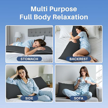 YZ HOME Cooling Body Pillow for Adults- Pillow Insert with Shredded Blue Memory Foam, Soft Support for Side Sleeper, Pregnant Women，Back Pain Relief, Washable Pillowcase (20x54 Inch, Dark Gray)