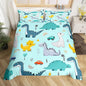 Castle Fairy Cute Car Kids Duvet Cover Set Full Size,Cartoon Dinosaur Rainbow Sketch Blue Comforter Cover with 2 Pillowcases,Kawaii Dino Colorful Wild Animal Breathable Bedspread for Boys Teens