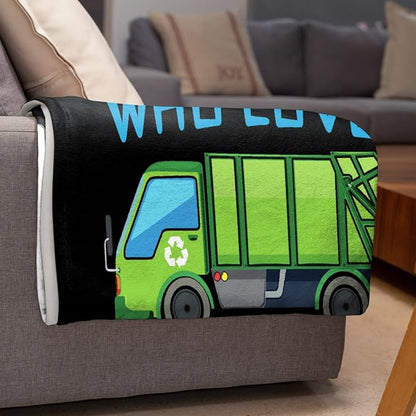 Boy Who Loves Garbage Truck Blanket for Boys Men Trash Truck Blanket Gifts Flannel Throws Cozy Lightweight Quilt Blankets for Bed Sofa Couch-50 x40 Small for Kids