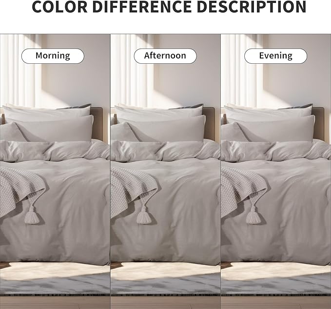 NEXHOME PRO Duvet Cover Queen Size, 100% Washed Cotton Orgnic Linen Like Textured Breathable Durable Comfy, Cream Grey