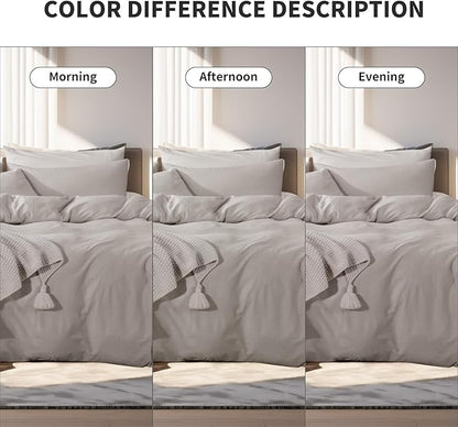 NEXHOME PRO Duvet Cover King Size, 100% Washed Cotton Orgnic Linen Like Textured Breathable Durable Comfy, Cream Grey