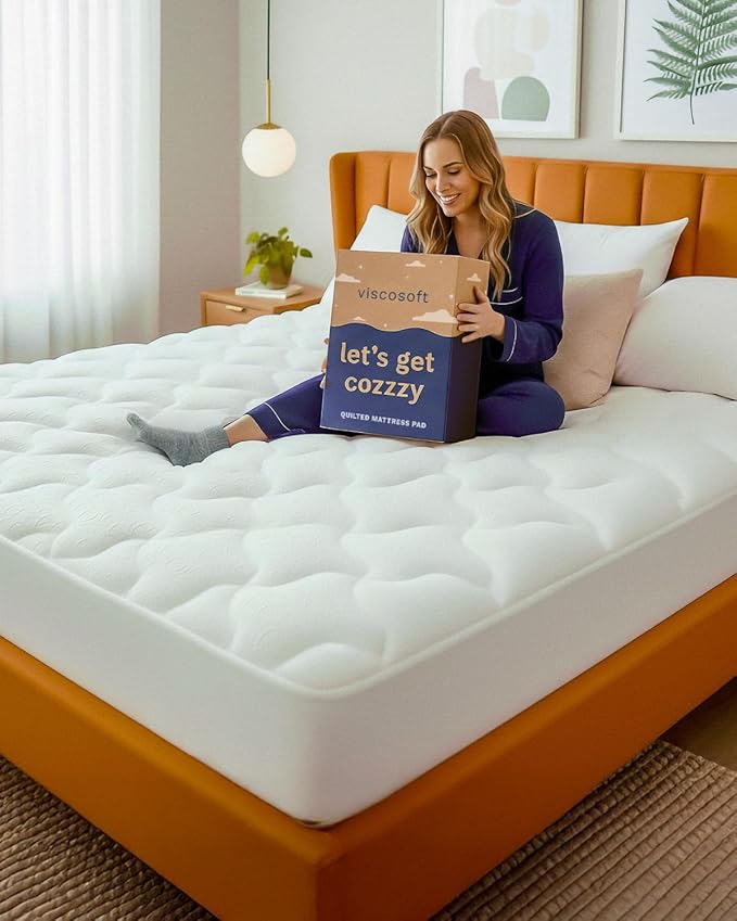 ViscoSoft Copper Pillow Top Twin XL Mattress Pad - Soft Overstuffed Premium Cloud-Like Support - Quilted Fiberfilled Mattress Topper with Deep 18" Pocket for Secured Fit