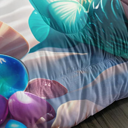 Black Girl Mermaid Comforter Set Full Size, Kawaii Mermaid Bedding Set with Bubble Design for Kids Girl, Ocean Theme Duvet Set with 2 Pillowcases