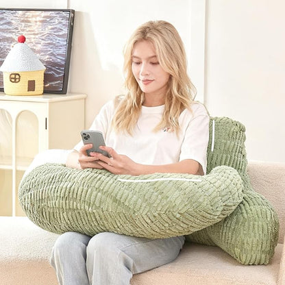Back Pillow for Bed Sitting Up,U Shaped & Back Support Pillow for Bed,19" Backrest with Lumbar & Arm Support,Comfy Corduroy Fabric,Lap Pillow for Gaming/Reading/Watching TV,Green