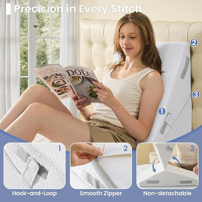Sasttie Wedge Pillow for After Surgery, Adjustable Bed Wedge Pillow Headboard for Acid Reflux, Sleeping, Neck & Back Support, with Removable Cover, White