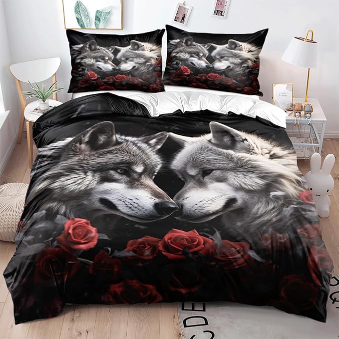3D Printed Bedding Set for Adult Kids Boys Girls Bedroom Indian Dream Catcher Animal Wolf Comforter Cover Wolves Couple Bedding Sets Comforter/Quilt Cover Black Twin Size 172 * 218