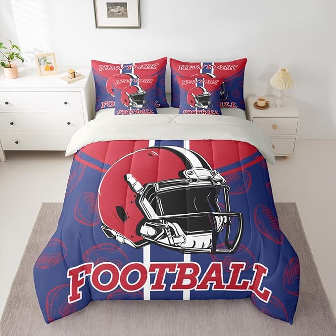 Feelyou Football Comforter Set with Sheets 7 Piece Queen Size Ball Games Bed in a Bag Kids Boys Girls Rugby Bedding Set City of Footballs Bedroom Decor Rugby Sports