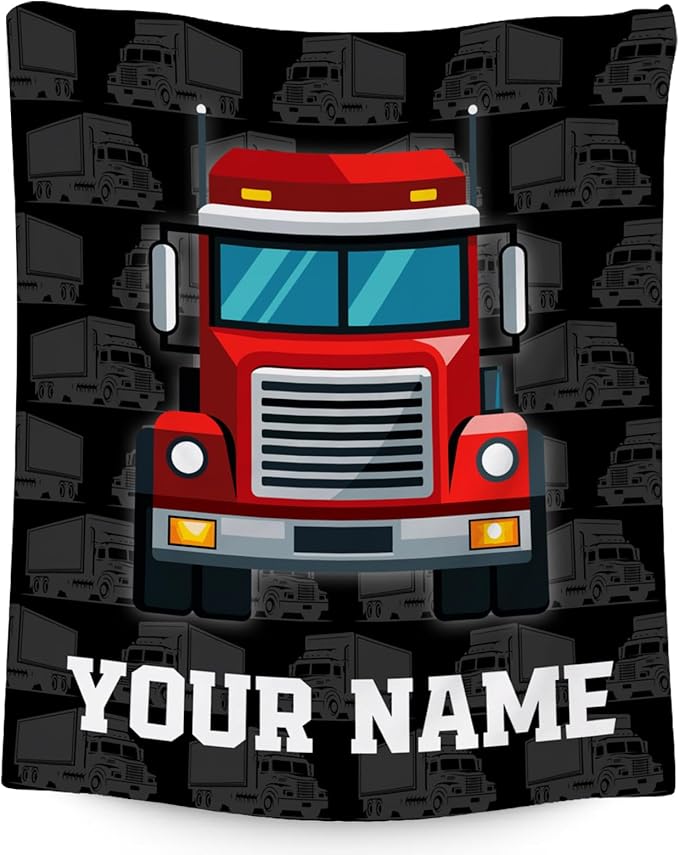 Personalized Truck Blanket, Cozy Soft Throw Gifts for Kids, Cute Black Flannel Throw Blankets for Couch Sofa, 40x50 Inches