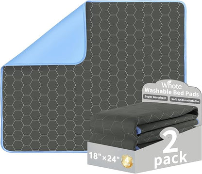 Waterproof Washable Underpads Pee Pad (Dark Gray 18" x 24" 2 Pack), Reusable Absorbency Bedwetting Incontinence Bed Pads for Kids Adults Elderly Dog Pet, Puppy Pads for Mattress Couches Sofas Floors
