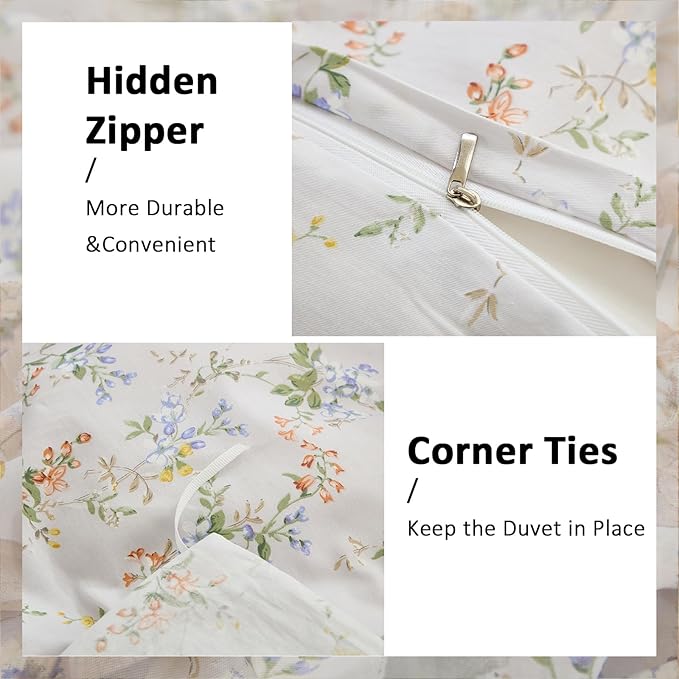 Green Floral Duvet Cover Queen Size 100% Cotton Botanical Coquette Bedding Sets with Zipper Closure 3 Pieces Soft & Breathable Reversible Comforter Cover