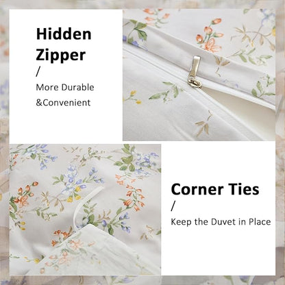 Green Floral Duvet Cover King Size 100% Cotton Botanical Coquette Bedding Sets with Zipper Closure 3 Pieces Soft & Breathable Reversible Comforter Cover
