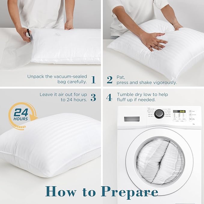 viewstar Hotel Collection Bed Pillows, Down Alternative Pillow for Back, Stomach or Side Sleepers, Firm, White, Queen
