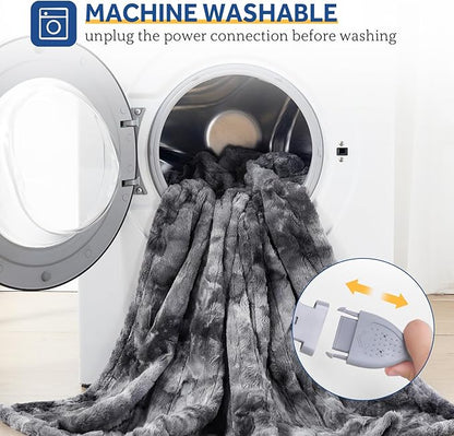 Sealy Electric Blanket Full Size, Heated Warming Blanket Faux Fur & Flannel with 10 Heating Levels & 1-12 Hours Auto Shut Off, Fast Heating, Machine Washable, Grey, 80 x 84 Inch