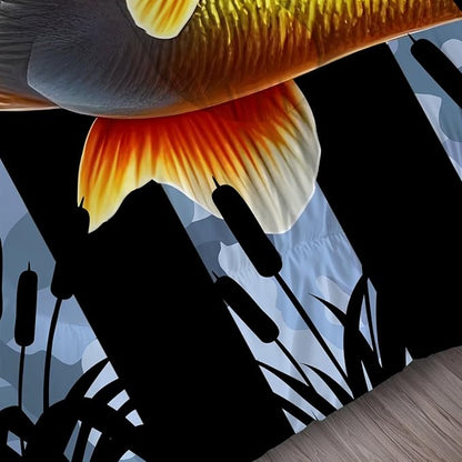 Bass Fish Comforter Set Full/Queen Size American Flag Bedding Set for Men Boys Teens Grey Fishing Lover Bedroom Camouflage Farmhouse Bed Set Wild Quilted, 1 Comforter 2 Pillowcases