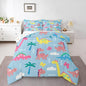 Cute Dino Kids Comforter Set Queen Size,Cartoon Dinosaur Kawaii Wildlife Reversible Bedding Set for Adult,Lovely Cloud Butterflies Blue Luxury Bed Duvet Insert,2 Pillowcases