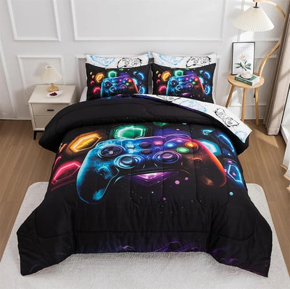 NTBED Game Console Comforter Set for Boys Girls Kids Space Universe Gaming Geometric Lightweight Microfiber Gamer Bedding Sets (Multi, Full)