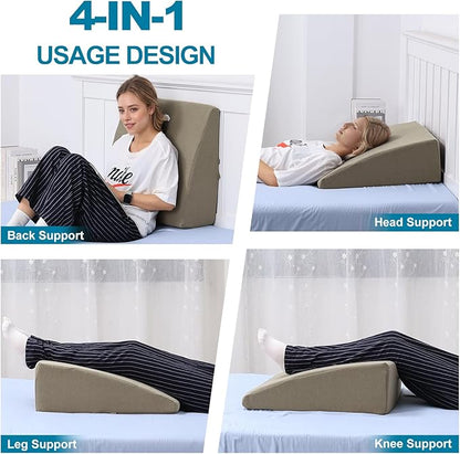 TANYOO Back Pillow for Bed Sitting Up High Resilience Wedge Reading Pillow for Sitting in Bed Adult Soft Support Backrest Pillow for Reading Gaming Watching TV 23.6” x22” Khaki